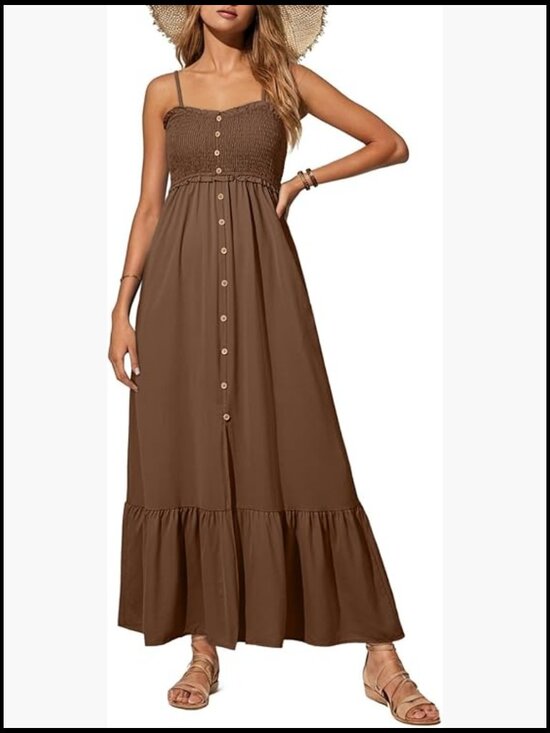 Dresses & Skirts - Sleeveless Spaghetti Strap Smocked Maxi Dress with Pockets